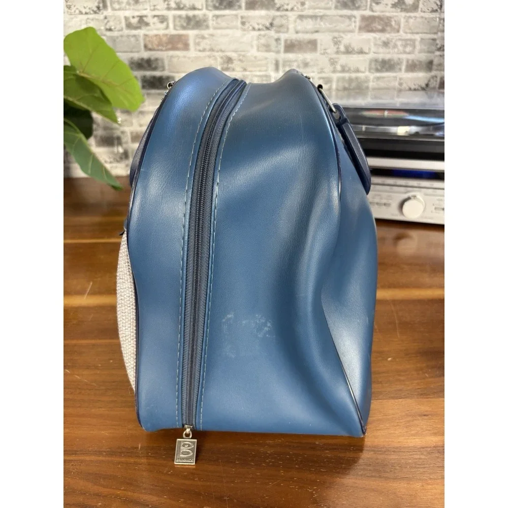 ⭐️Brunswick Retro Blue Bowling Ball Bag Vintage Vinyl⭐️w/ Tweed Fabric Top Carry